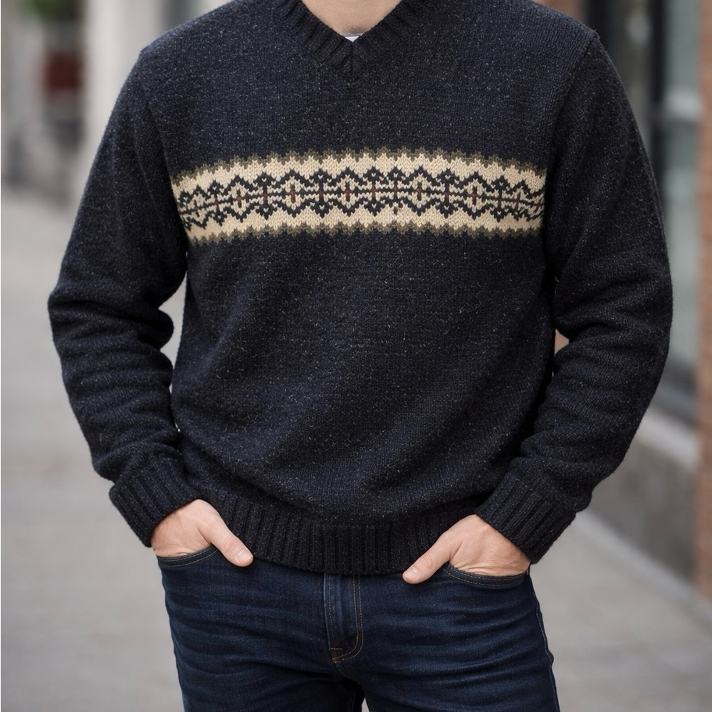 Abercrombie & Fitch Sweater Men's L 100 wool Nordic Thick Crew neck Excellent✅‎